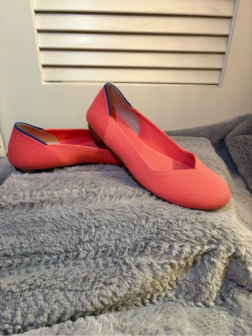 Rothy's Pink Knit Ballet Flats with Blue Trim